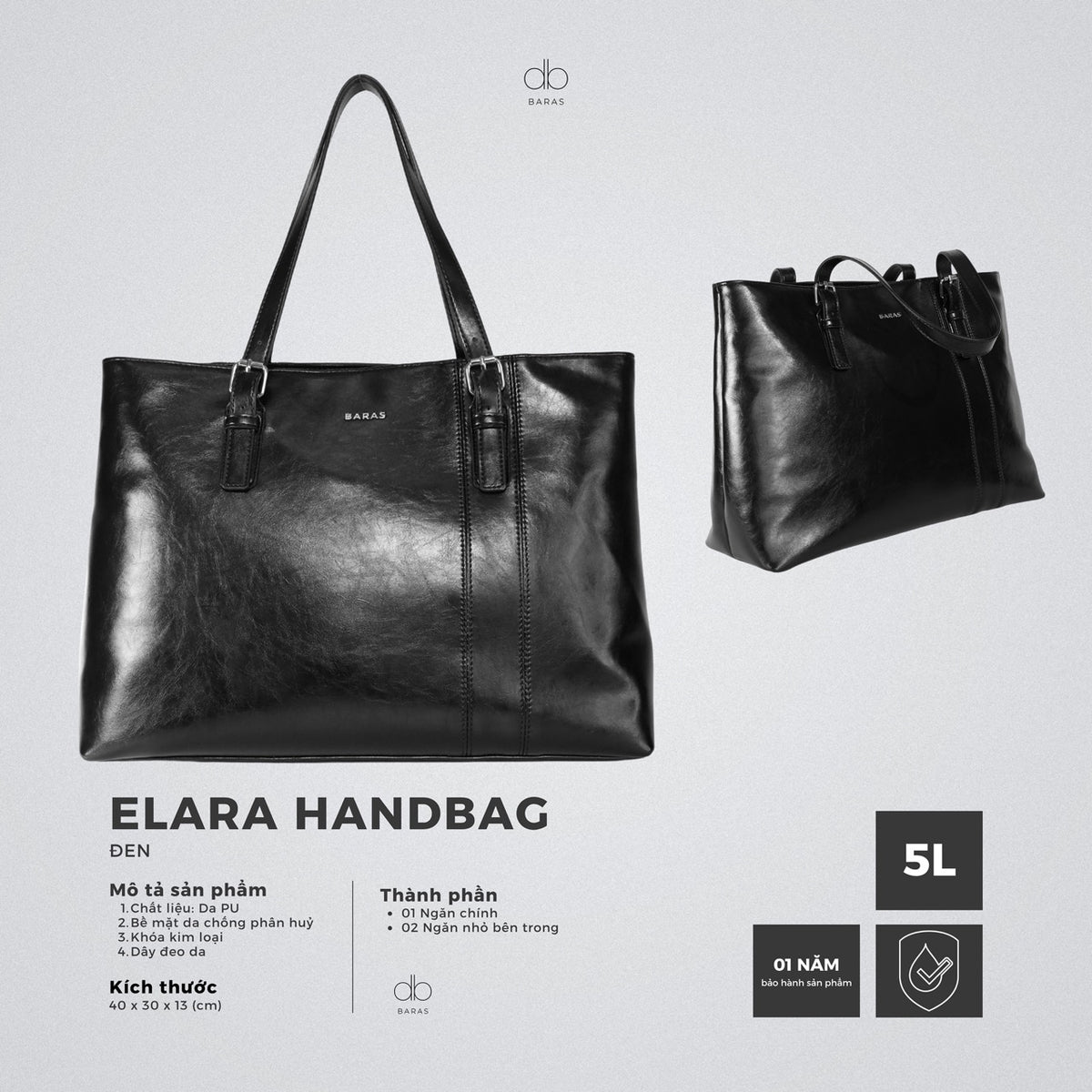 Túi xách da nữ Elara Handbag - màu Đen