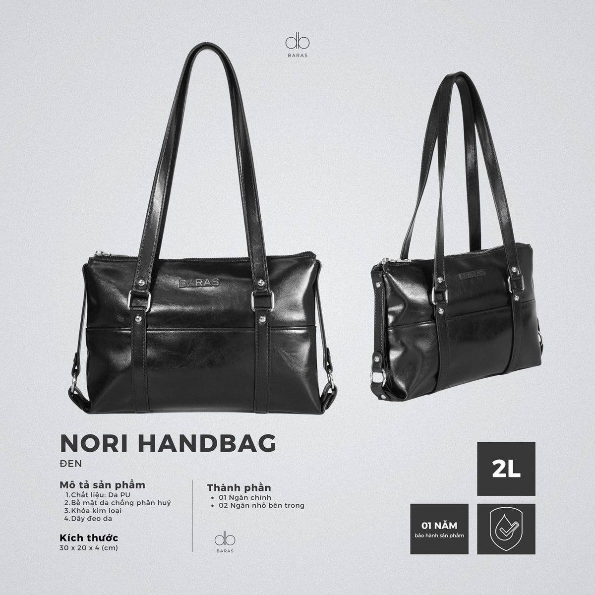 Túi xách da nữ Nori Handbag - màu Đen