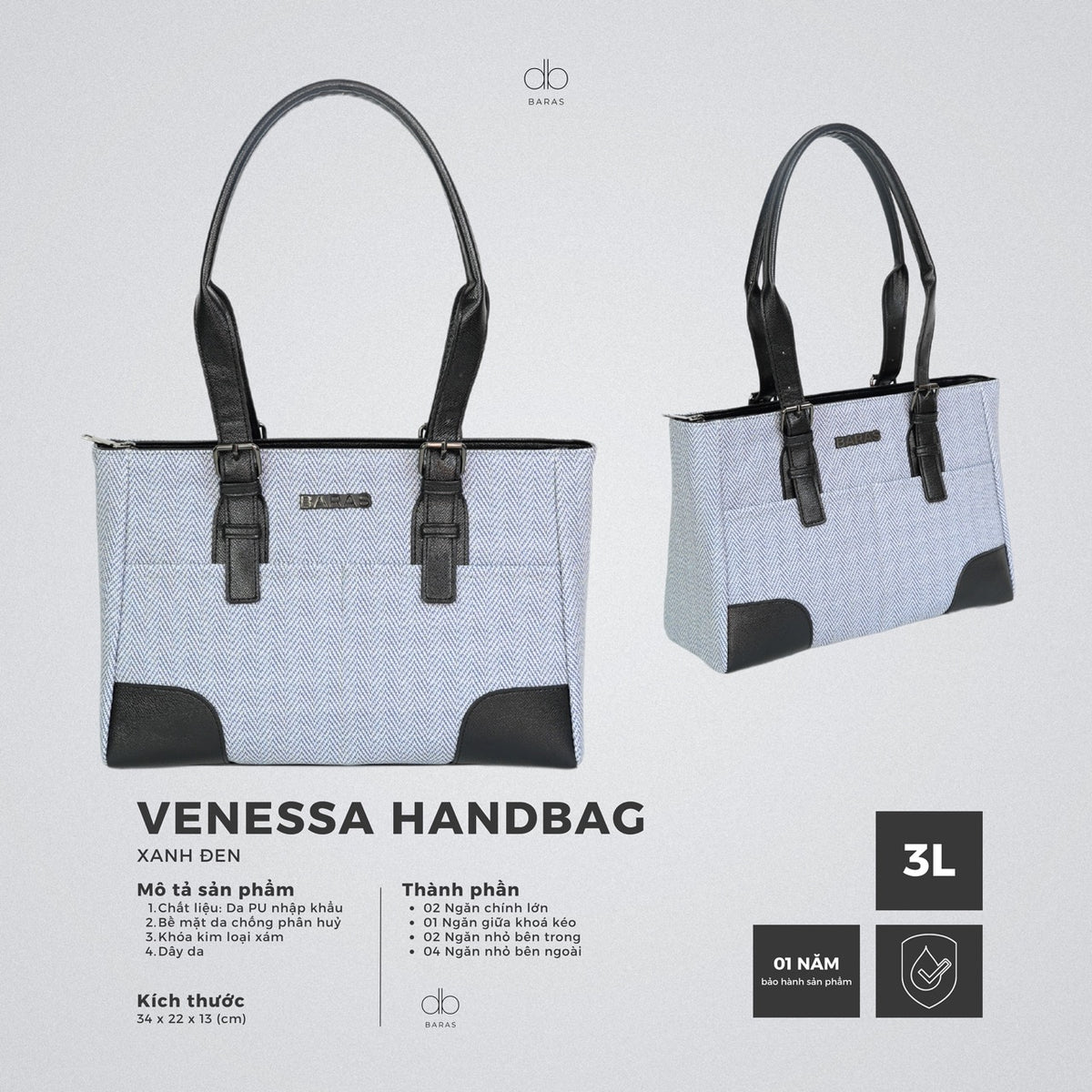 Túi xách da nữ Venessa Handbag - màu Xanh