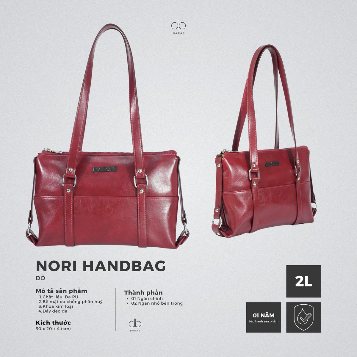 Túi xách da nữ Nori Handbag - màu Đỏ