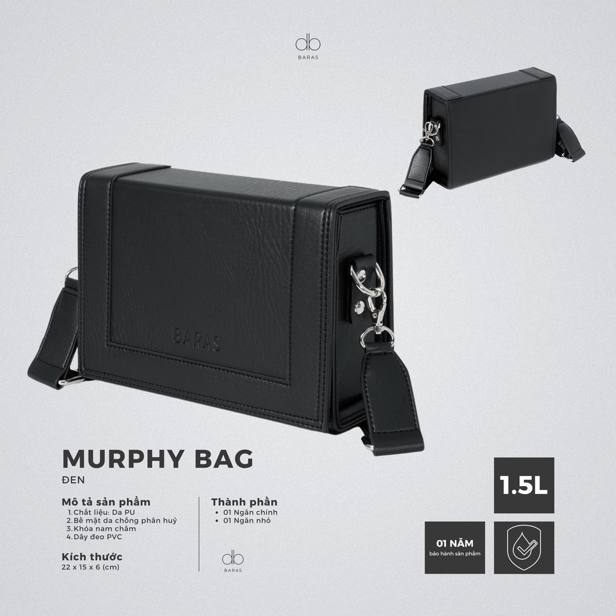 Túi đeo chéo nam Murphy Bag - màu Đen