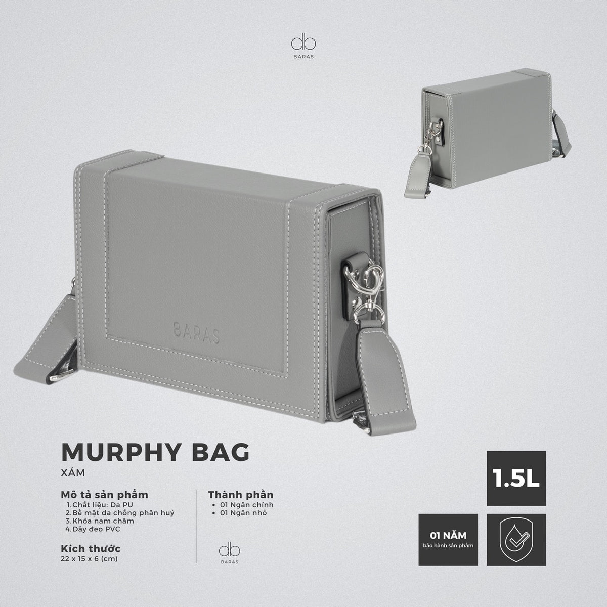Túi đeo chéo Murphy Bag - màu Xám