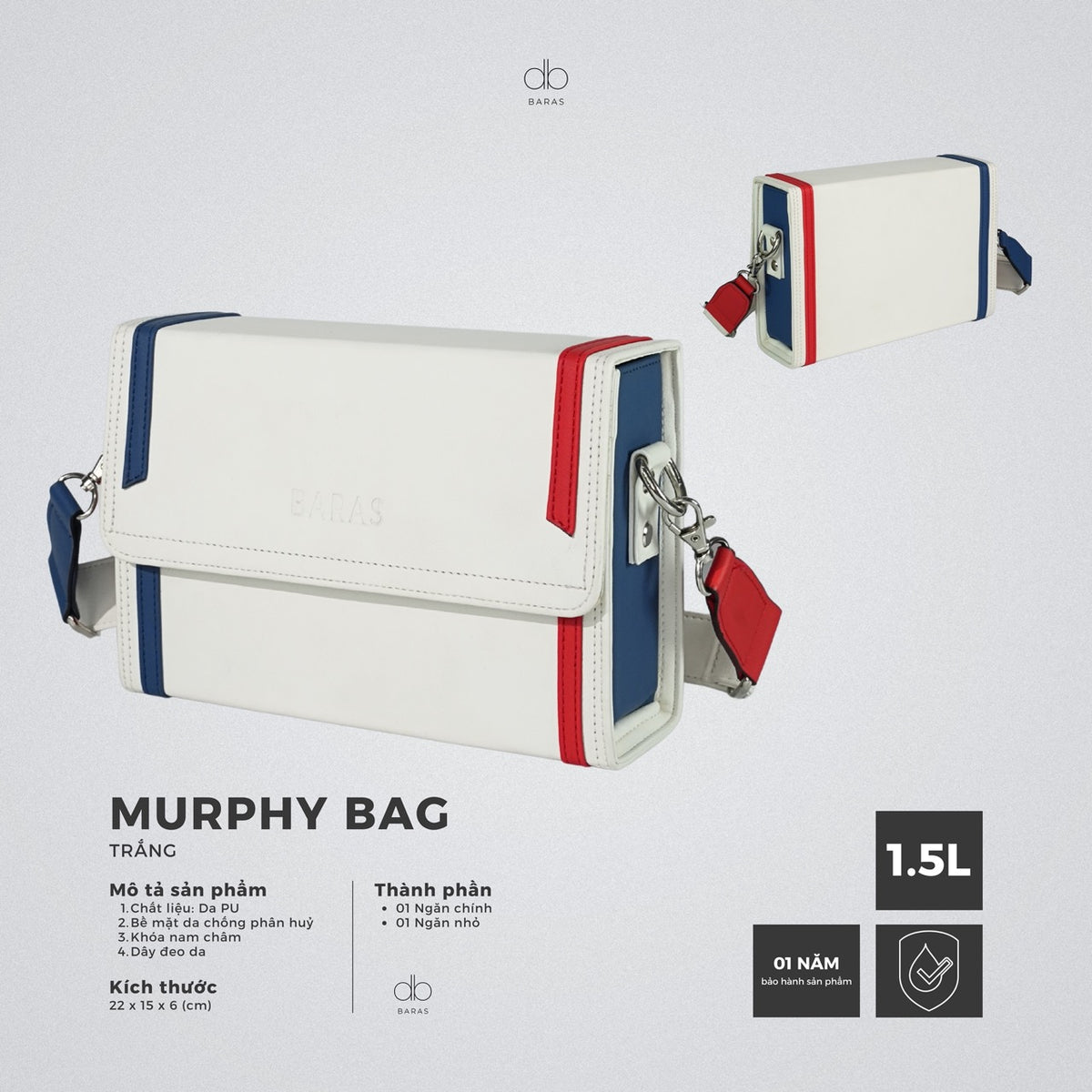 Túi đeo chéo da nam Murphy Bag - màu Trắng