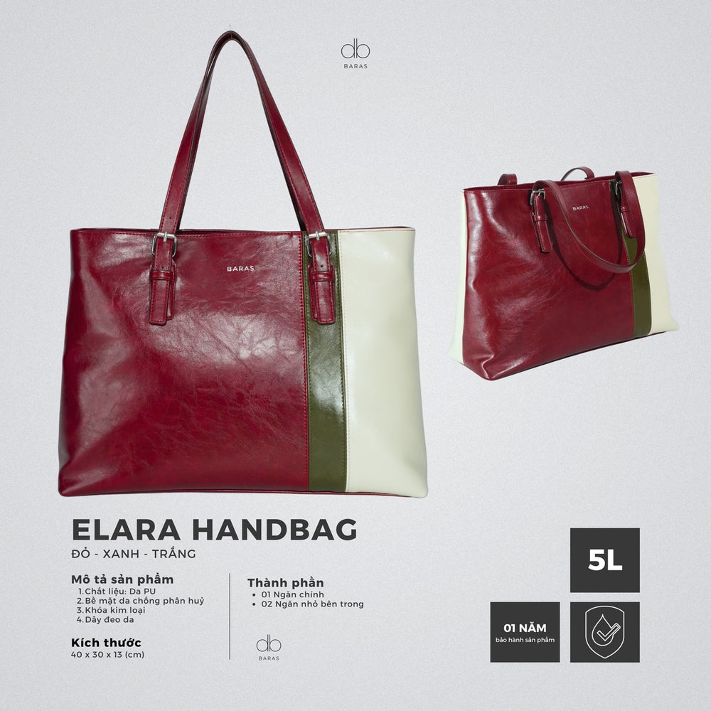 Túi xách da nữ Elara Handbag - màu Đỏ Trắng Xanh rêu